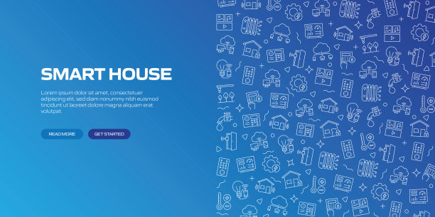 智能家居网页横幅与线性图标，时髦的线性风格向量图片下载