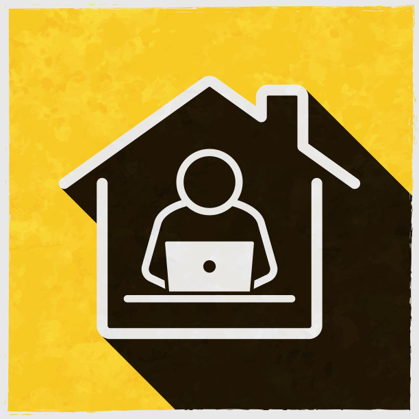 居家办公图标与长阴影的纹理黄色背景图片下载