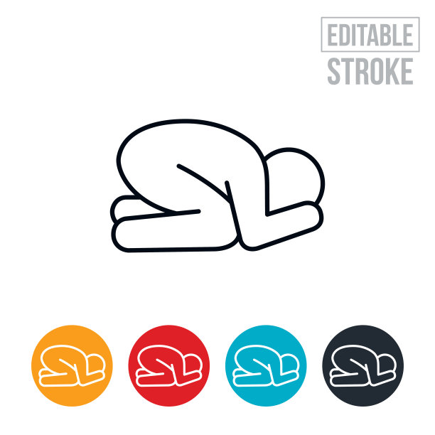 抑郁的人在胎儿位置细线图标-可编辑的笔画图片下载