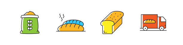 面包房和糕点相关的矢量平线图标。大纲符号集合。图片下载