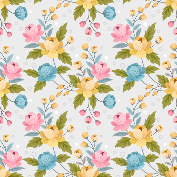 五彩缤纷的装饰花朵设计无缝图案。图片下载