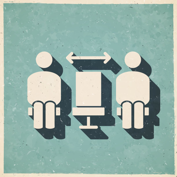 社交距离——坐着的人。复古风格的图标-旧的纹理纸图片下载