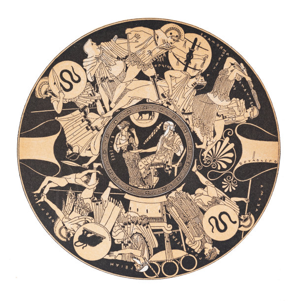 一个希腊花瓶，展示了在特洛伊与老珀琉斯的最后一场战斗图片下载