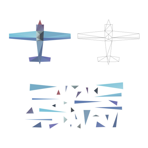 多边形拼图游戏。从三角形的构造函数。收集飞机。智力发展。保利艺术概念。创造性抗压力活动的经营理念。图片下载