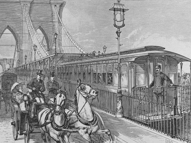 纽约市布鲁克林大桥客运列车1883年图片下载