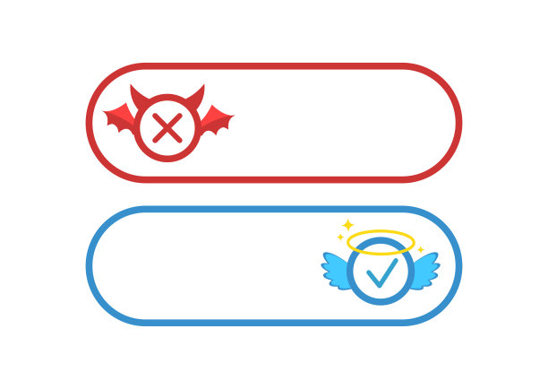 事实vs神话天使和魔鬼按钮图标矢量设置。图片下载