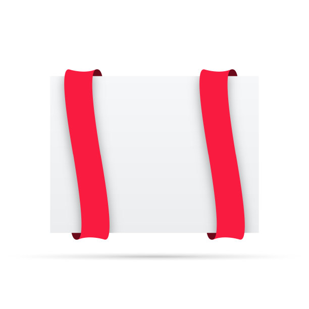 空白白色标签上的红丝带-设计元素图片下载