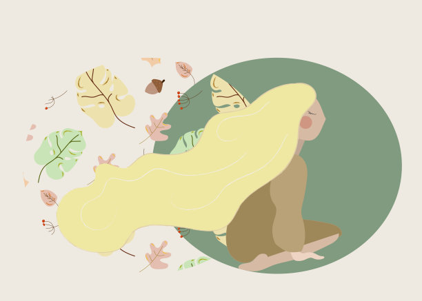 秋天沉思年轻的金发女孩坐在地板上一个抽象的背景图片下载