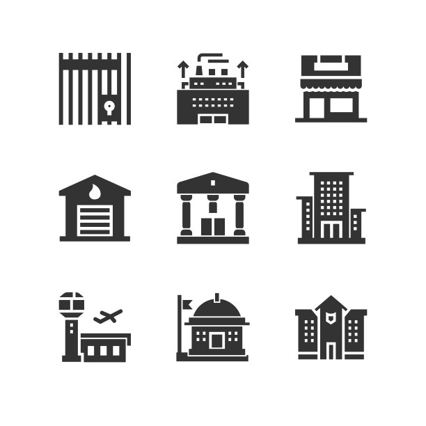 采购产品公共建筑，邮局，消防站，办公中心，图书馆，商店图标图片下载