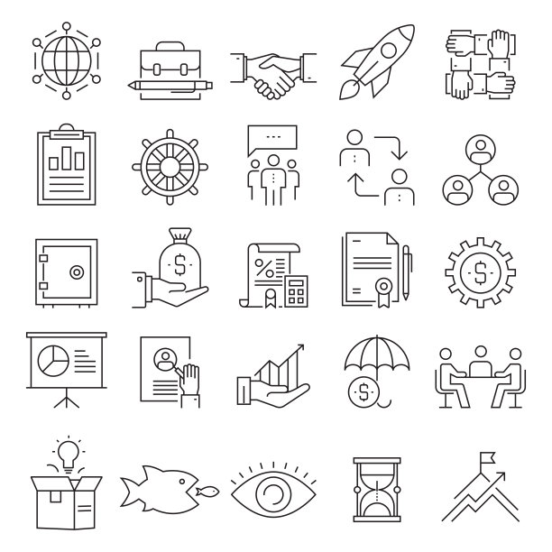 一组业务相关的线路图标。可编辑的中风。简单的轮廓图标。图片下载