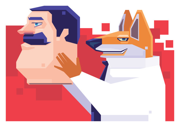 商人狐狸抱着愤怒的老板的头图片下载