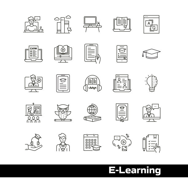 电子学习线图标集概念图片下载
