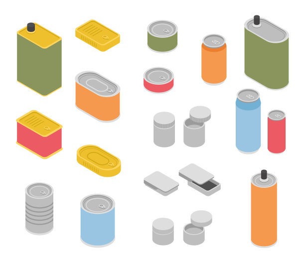 金属锡罐等距矢量集图片下载
