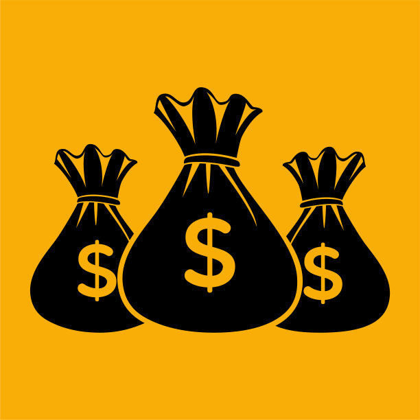 黄色背景上装满钱的袋子图标。图片下载