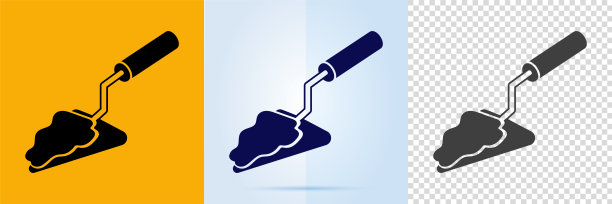 泥瓦匠泥铲图标集。图片下载