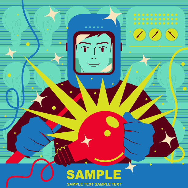 微笑焊工与焊接面具固定一个大想法灯泡图片下载