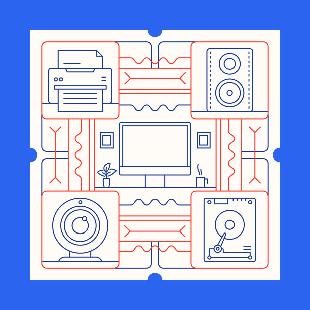 计算机和设备线图标集和横幅设计图片下载
