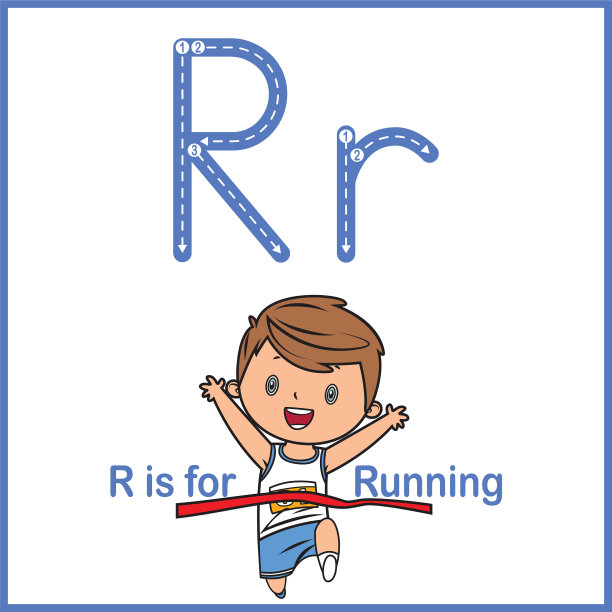 抽认卡上的字母R代表运行矢量插图图片下载