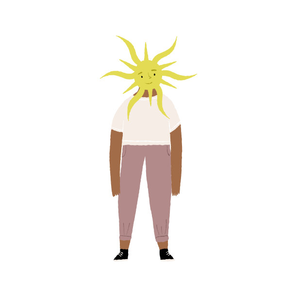 一个阳光头的好人。善良，热爱生活，乐观的脾气，积极的氛围，幸福的观念。矢量孤立的平阳光字符插图。图片下载