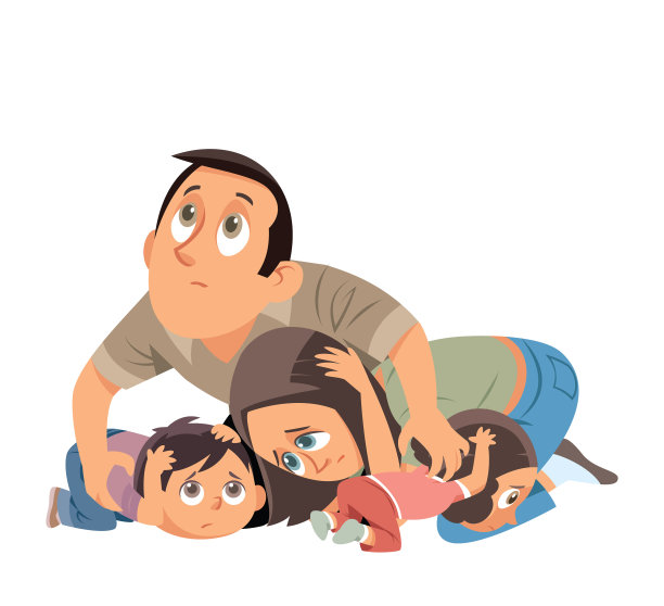 一个家庭被突然的地震吓坏了图片下载