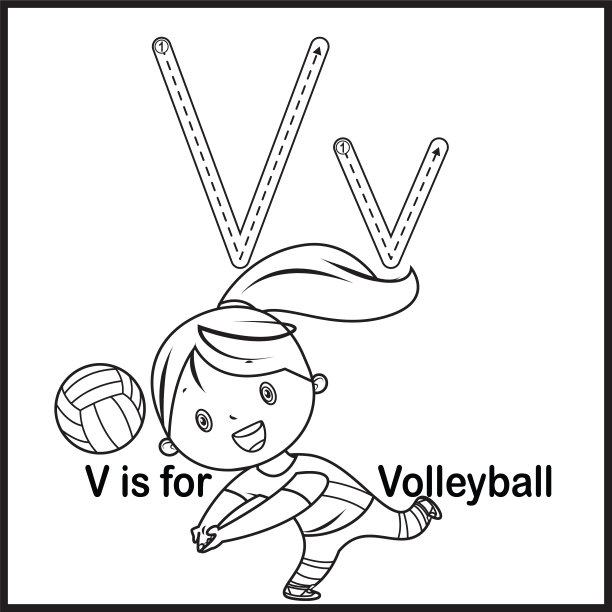 抽认卡字母V是排球矢量插图图片下载