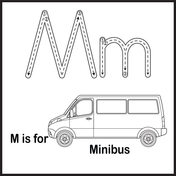 抽认卡字母M是小巴矢量插图图片下载
