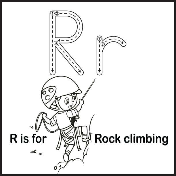 抽认卡字母R是攀岩矢量插图图片下载