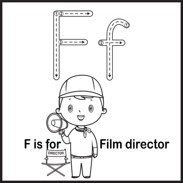 抽认卡字母F是电影导演矢量插图图片下载