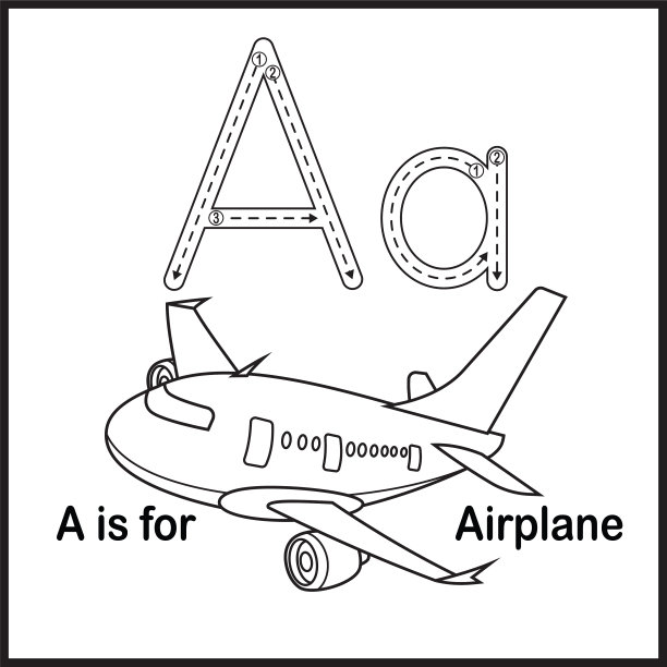 抽认卡上的字母A代表飞机矢量插图图片下载