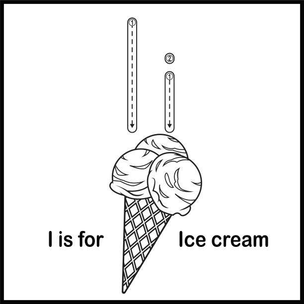 抽认卡字母I是冰淇淋矢量插图图片下载