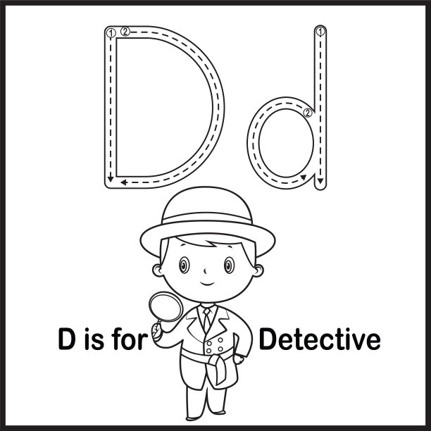 抽认卡字母D是侦探矢量插图图片下载