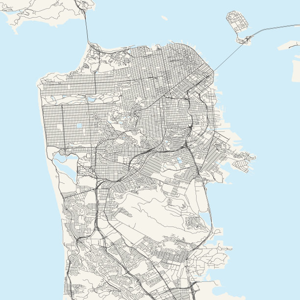 旧金山，加利福尼亚矢量地图图片下载