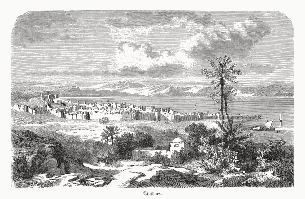 以色列加利利提比里亚的历史观，木刻，1891年出版图片下载