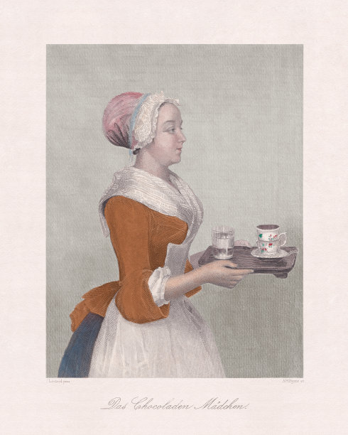 巧克力女孩，利奥塔，德累斯顿，手工着色钢雕刻，1868年图片下载