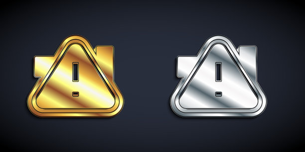 金色和银色感叹号在三角形图标图片下载