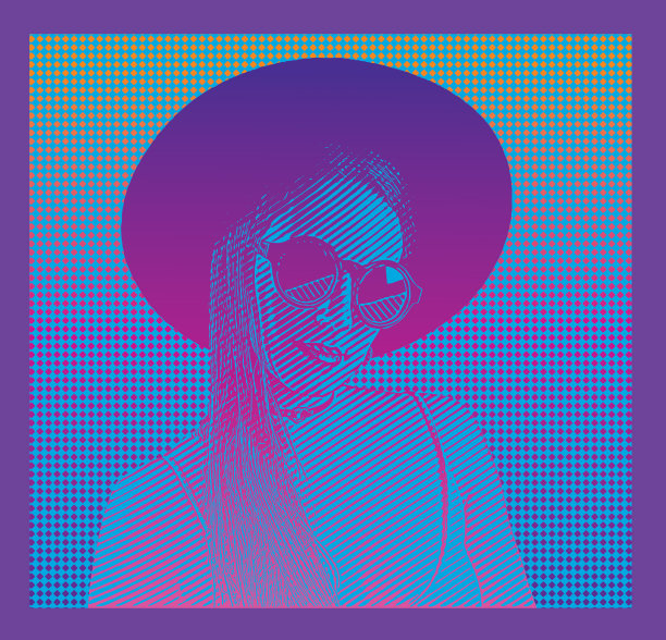 大胆的颜色。色彩斑斓的肖像年轻，性感的潮女人戴着宽边帽与半色调图案背景图片下载