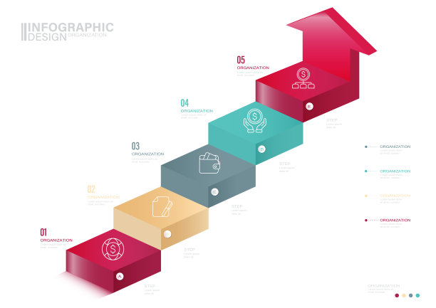 演示矢量信息图表模板5步股票插图信息图表，列表，图标，成功，箭头图片下载