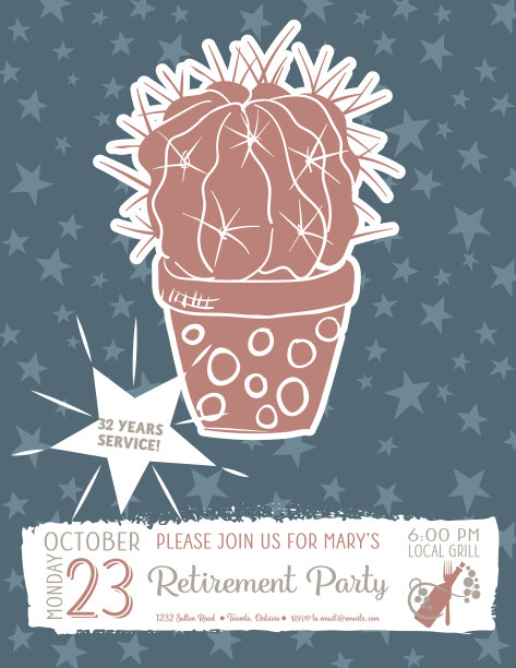 可爱的手绘仙人掌退休派对邀请模板图片下载