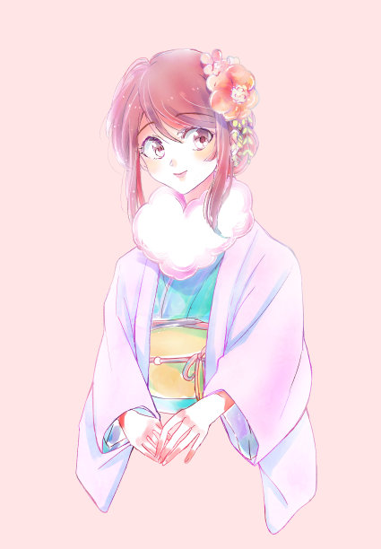 一个穿着和服的美丽女人的插图图片下载