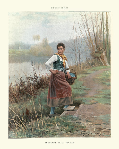 年轻的法国农妇，从河边回来，十九世纪图片下载