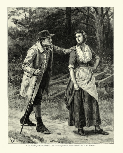 维多利亚时代，一名男子在一条僻静的乡间小路上和一名女子搭讪图片下载