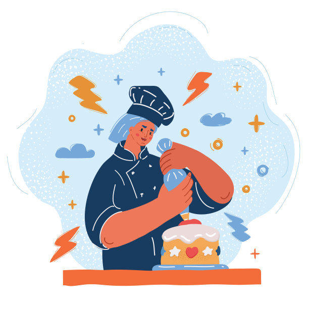 矢量插画糕点师傅做蛋糕。图片下载