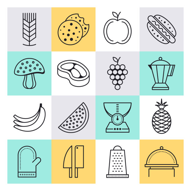 准备食品产品轮廓风格矢量图标集图片下载