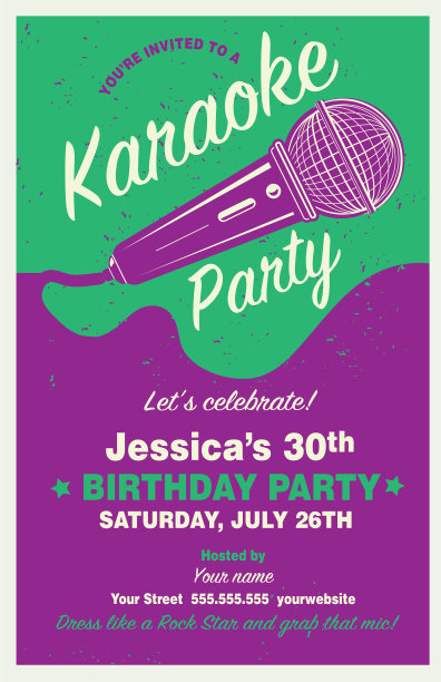 复古卡拉ok派对海报设计模板与麦克风图片下载