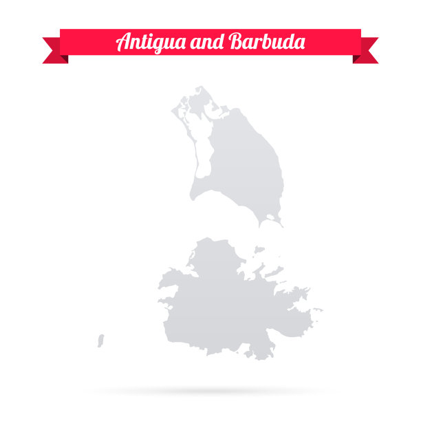 安提瓜和巴布达地图，白色背景，红色横幅图片下载