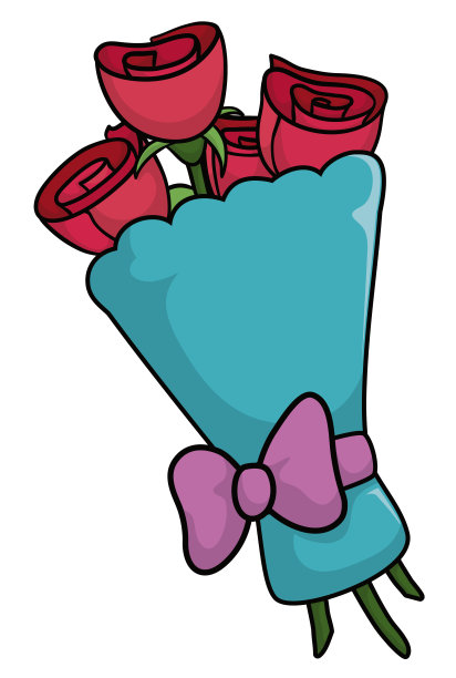 花束红玫瑰在卡通风格的白色背景图片下载