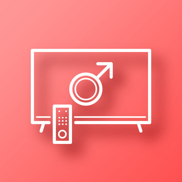 带有男性标志的电视。图标在红色背景与阴影图片下载