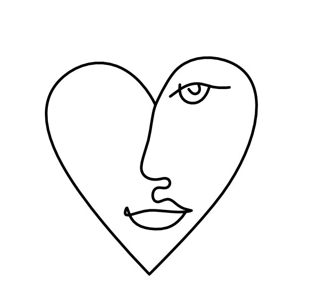 女人剪影的脸型以心形为线图片下载