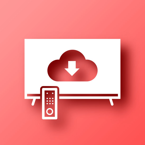 云下载到电视。图标在红色背景与阴影图片下载