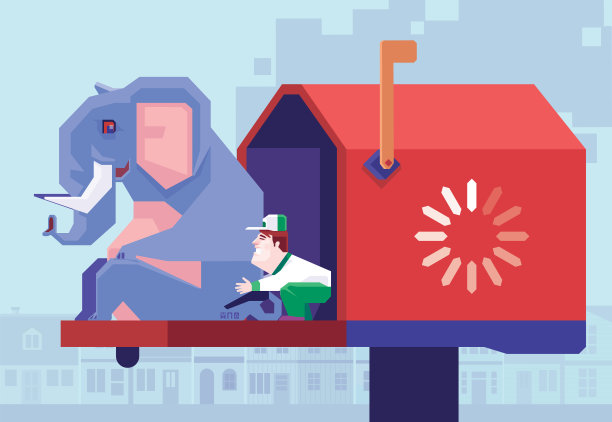 快递员试图在装载邮箱上移动大象图片下载